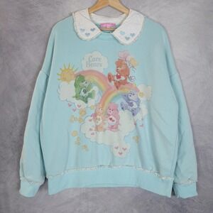 Dolls Kill Care Bears Sweatshirt Womens Medium Blue Peter Pan Collar Lace Kawaii